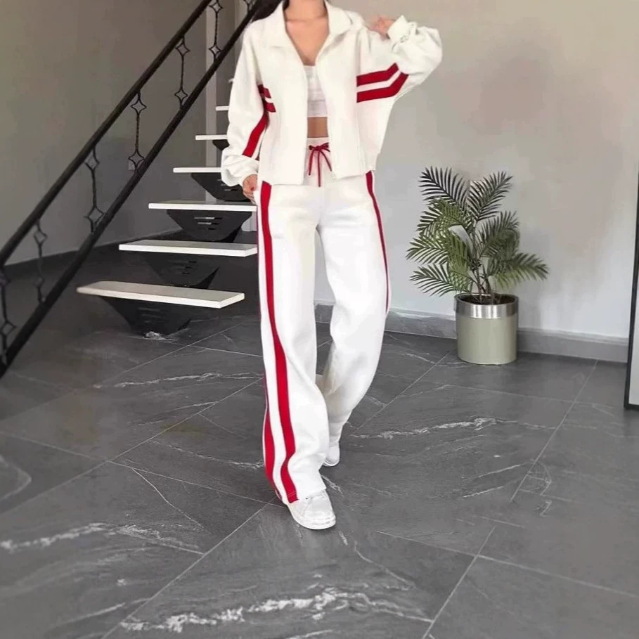 Women's Colorblock Two-Piece Casual Sweatsuit Set Long Sleeve Cardigan Top and Pants