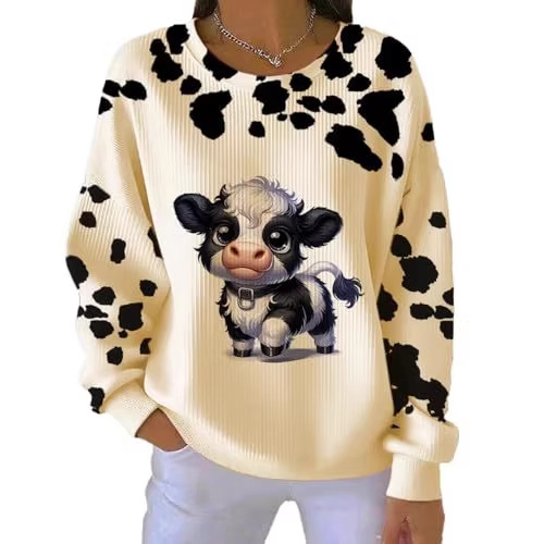 Women's Cute Cow Print Crewneck Sweatshirt