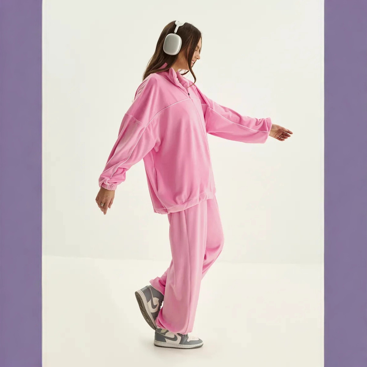 Women's Casual Long Sleeve Zip-Up Collared Tracksuit Set