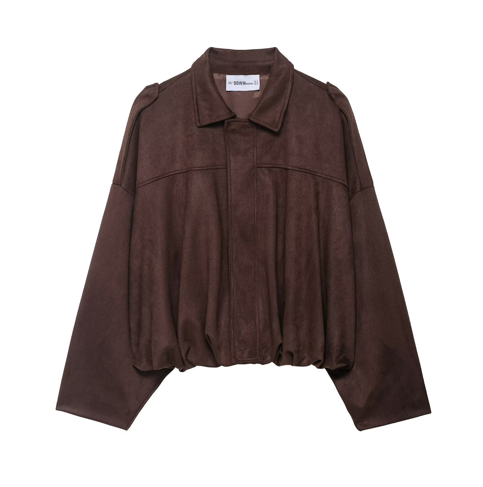 Suede-Feel Faux Leather Bomber Jacket with Collar