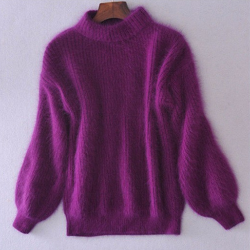 Korean Lantern Sleeve Mink Hair Half Turtleneck Pullover Sweater