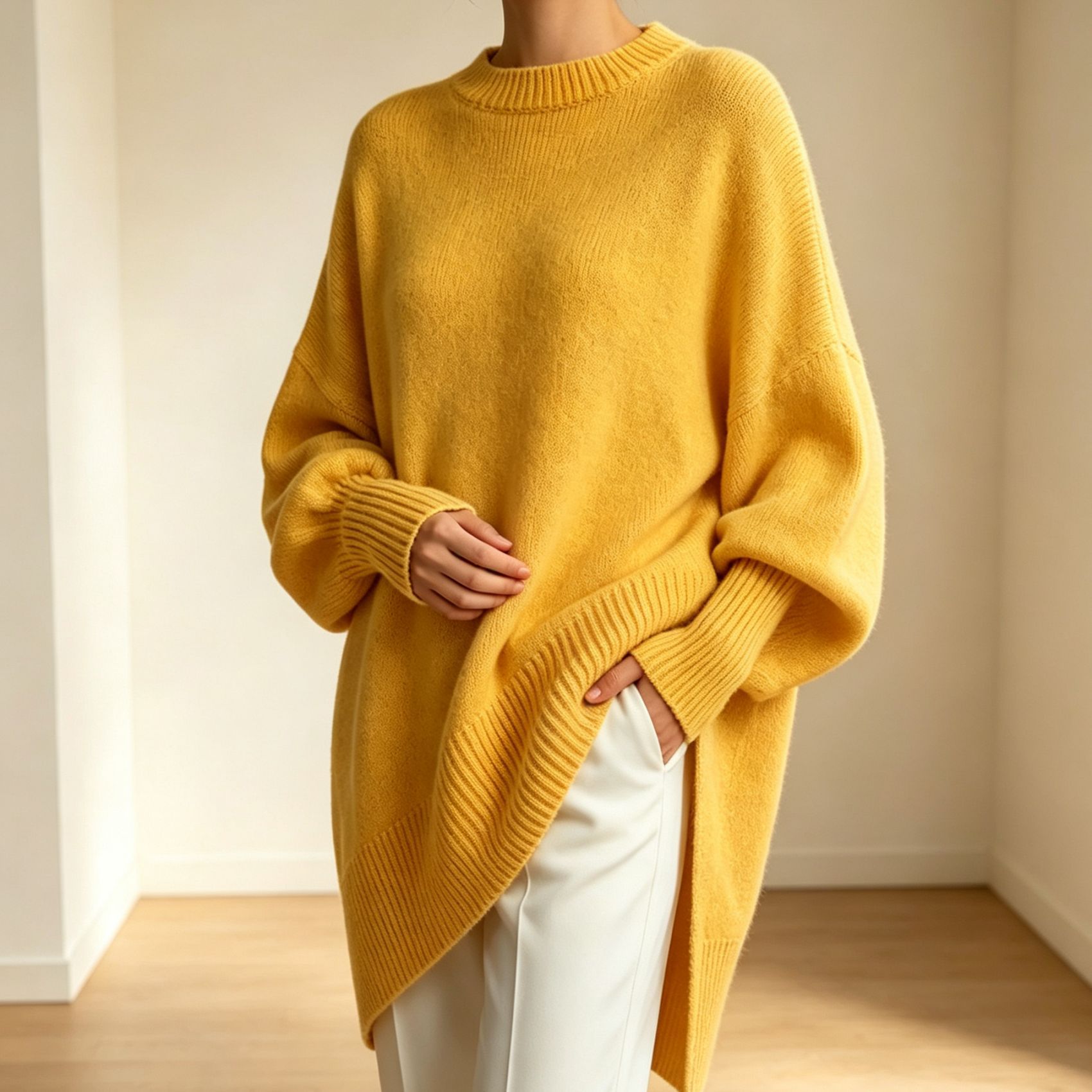 Women's Crewneck Pullover Knit Sweater Loose Relaxed Solid Color