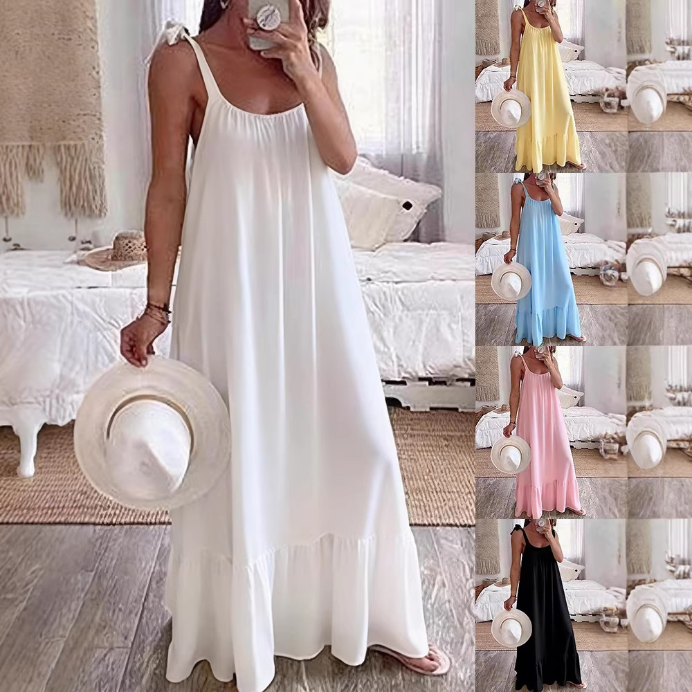 Women's Casual U-Neck Ruched Sleeveless Maxi Dress