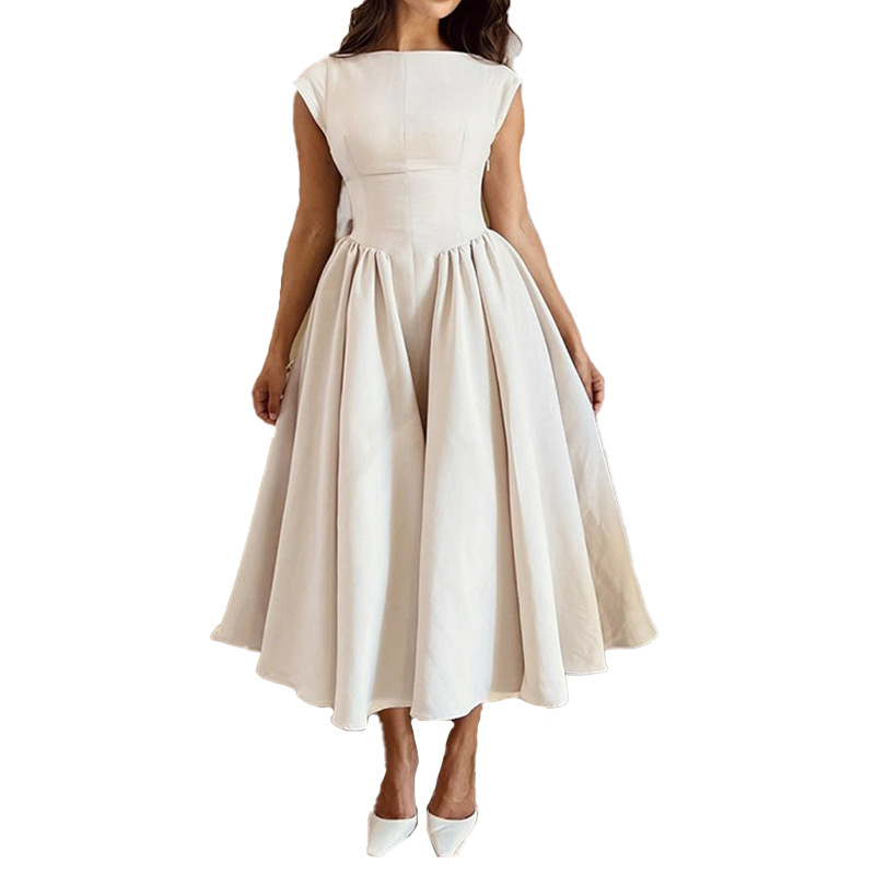 French-Style Open-Back Bodycon Dress Solid Color Sleeveless High Waist