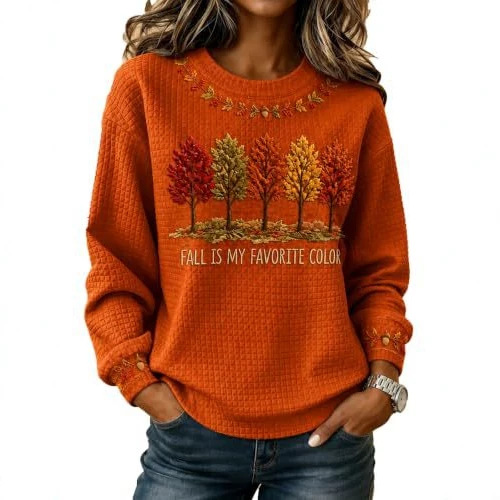 Women's Tree Letter Maple Leaf Print Casual Sweatshirt