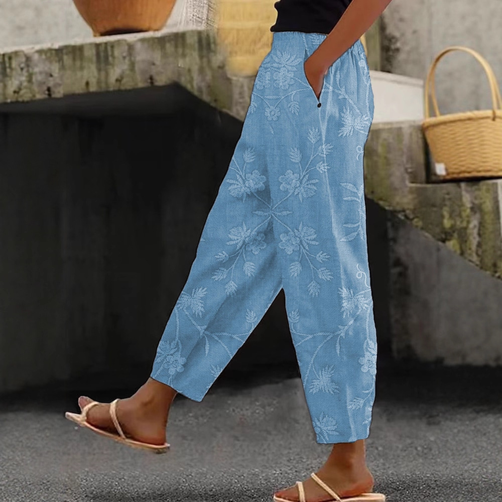 Women's Floral Print Straight-Leg Casual Pants Light Color