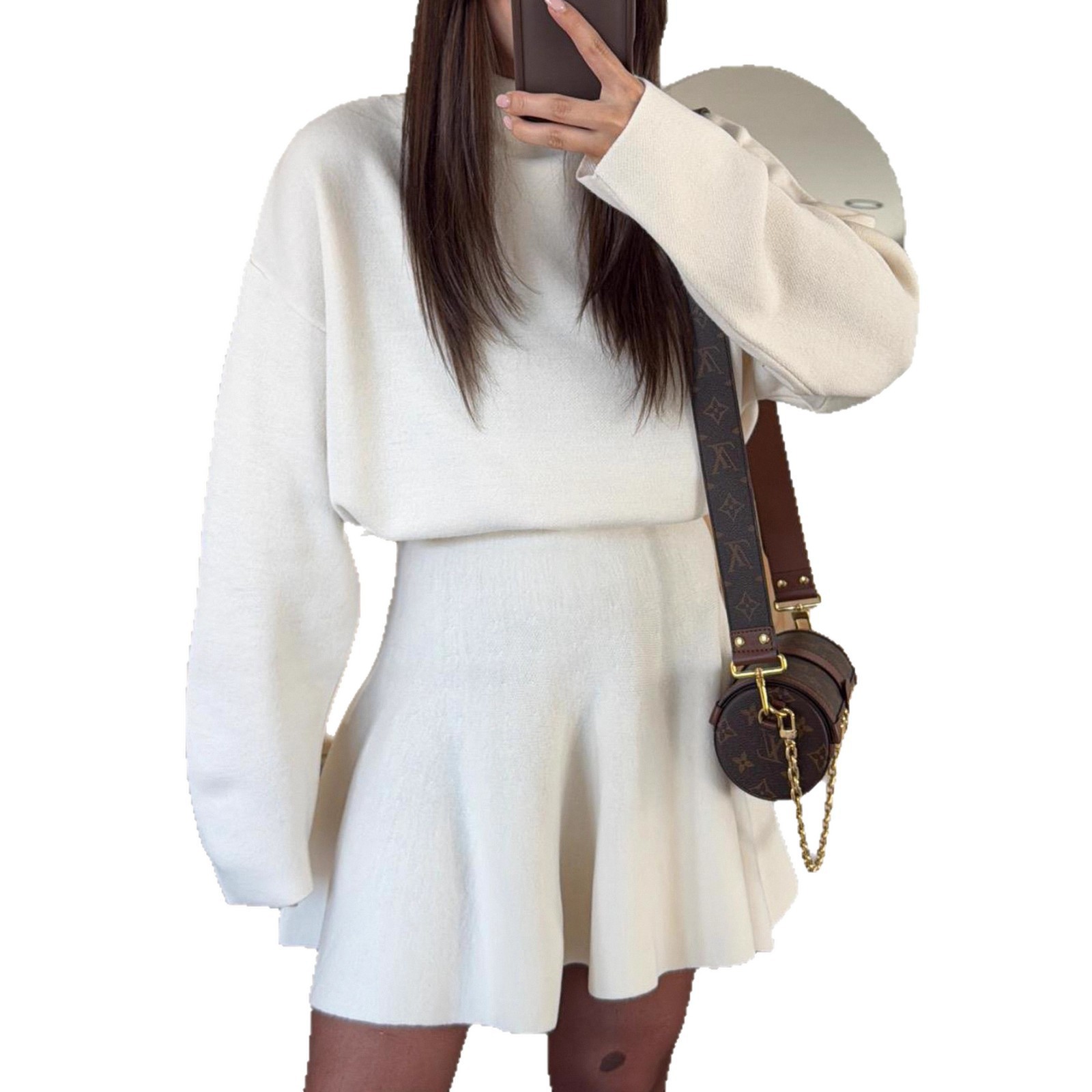 Casual Crewneck Long-Sleeve Sweater Dress Two-Piece Set