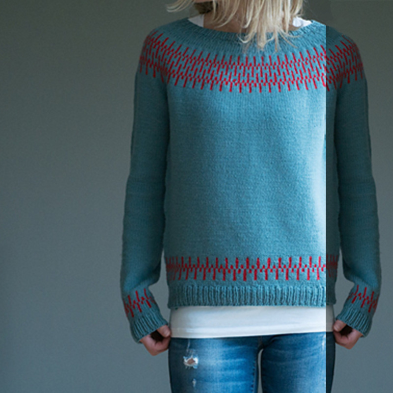 Women's Color-Block Crewneck Loose Knit Pullover Sweater