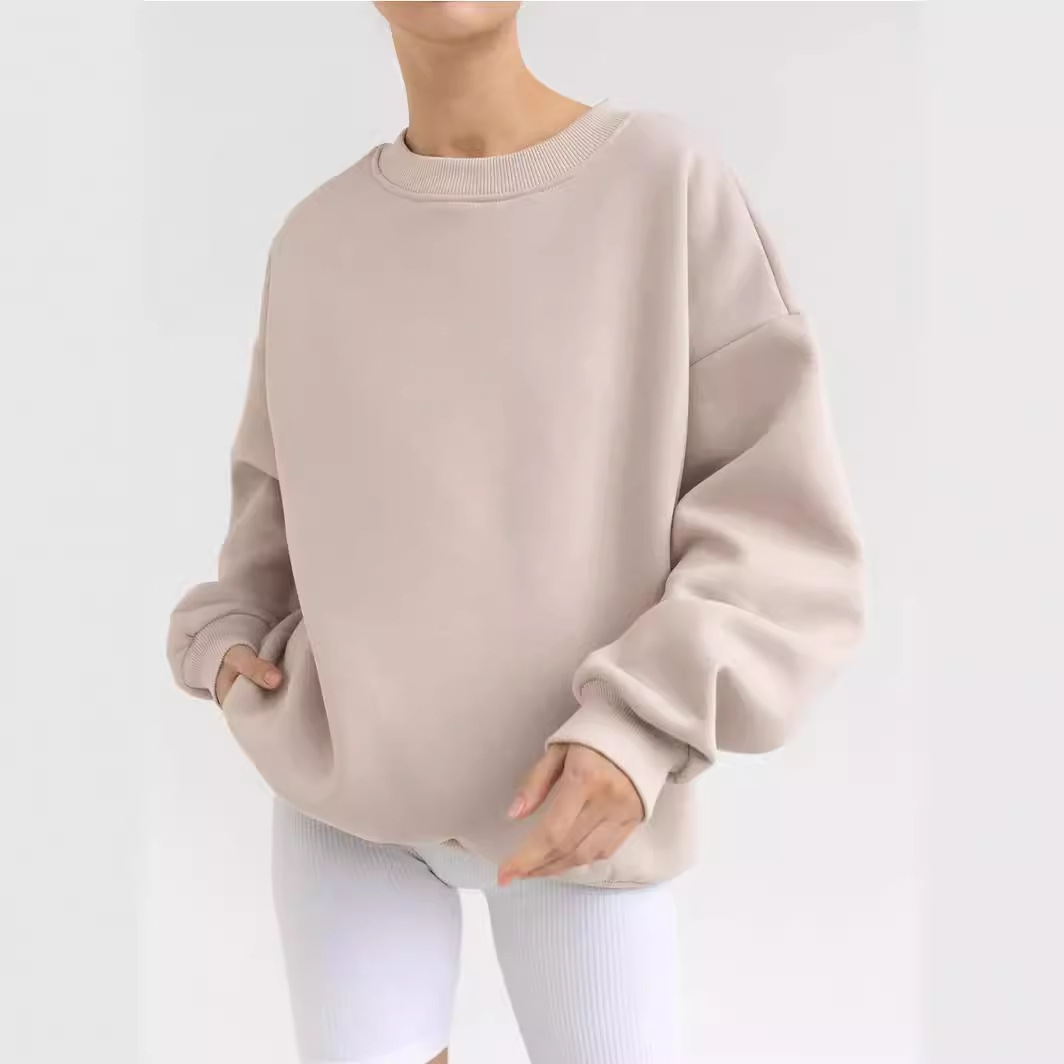 Solid Crewneck Loose Pullover Sweatshirt for Women