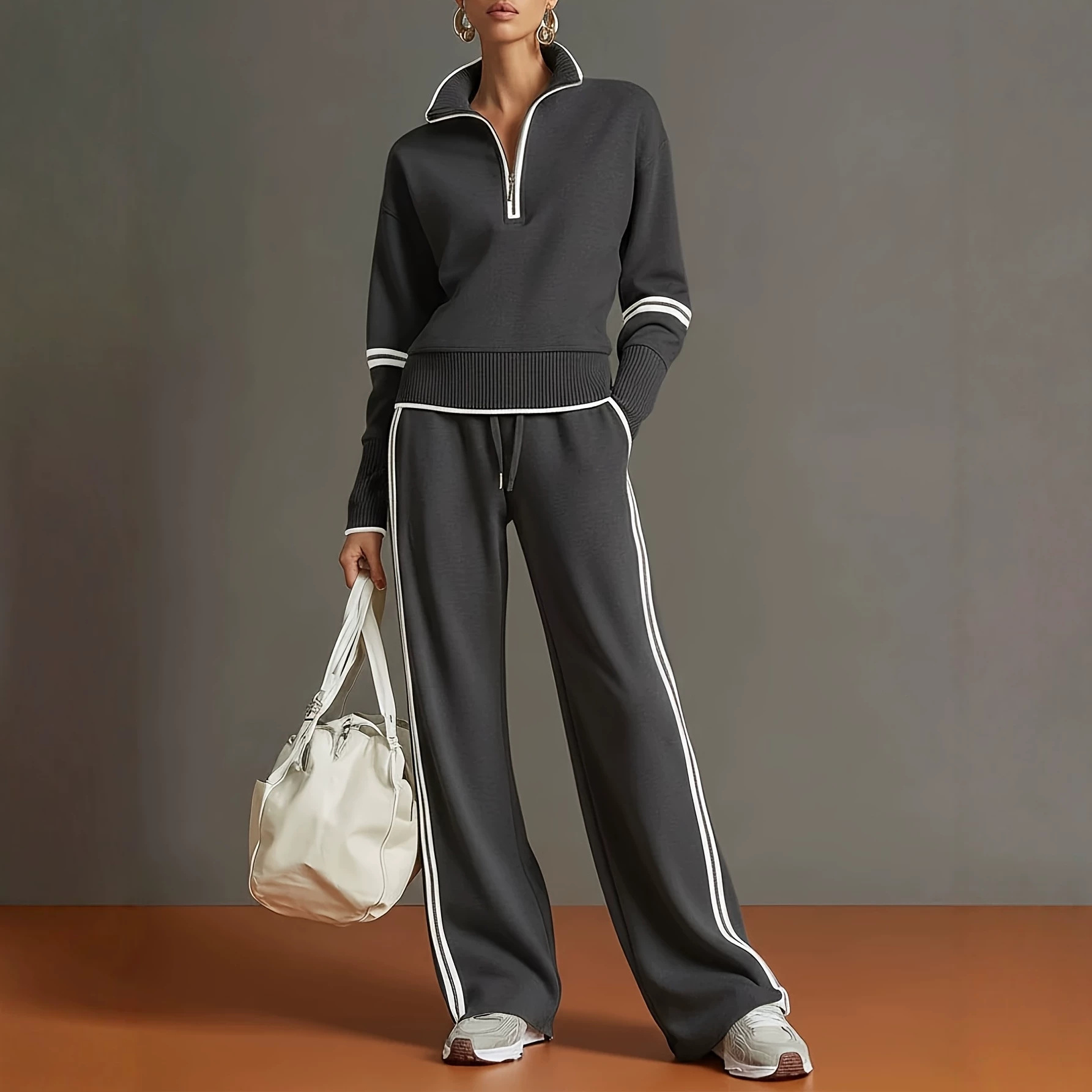 2026 Women's Fashion Casual Zip-Up Jacket Sports Two-Piece Set for Amazon and Independent Sites