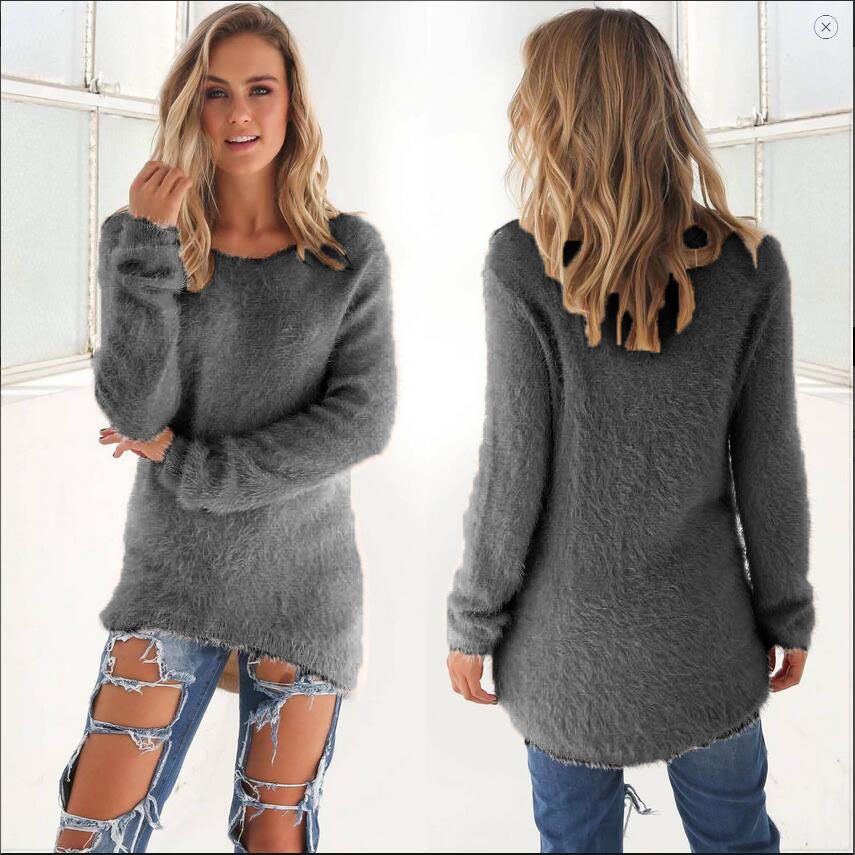Women's Solid Color Long Sleeve Crewneck Sweater