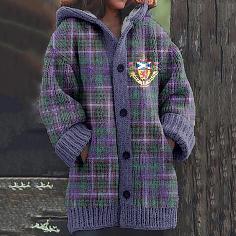 Women's Boho Print Hooded Button Cardigan Sweater