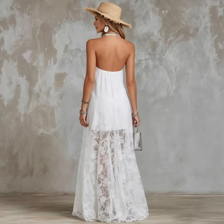 V-Neck Sleeveless Lace Maxi Dress