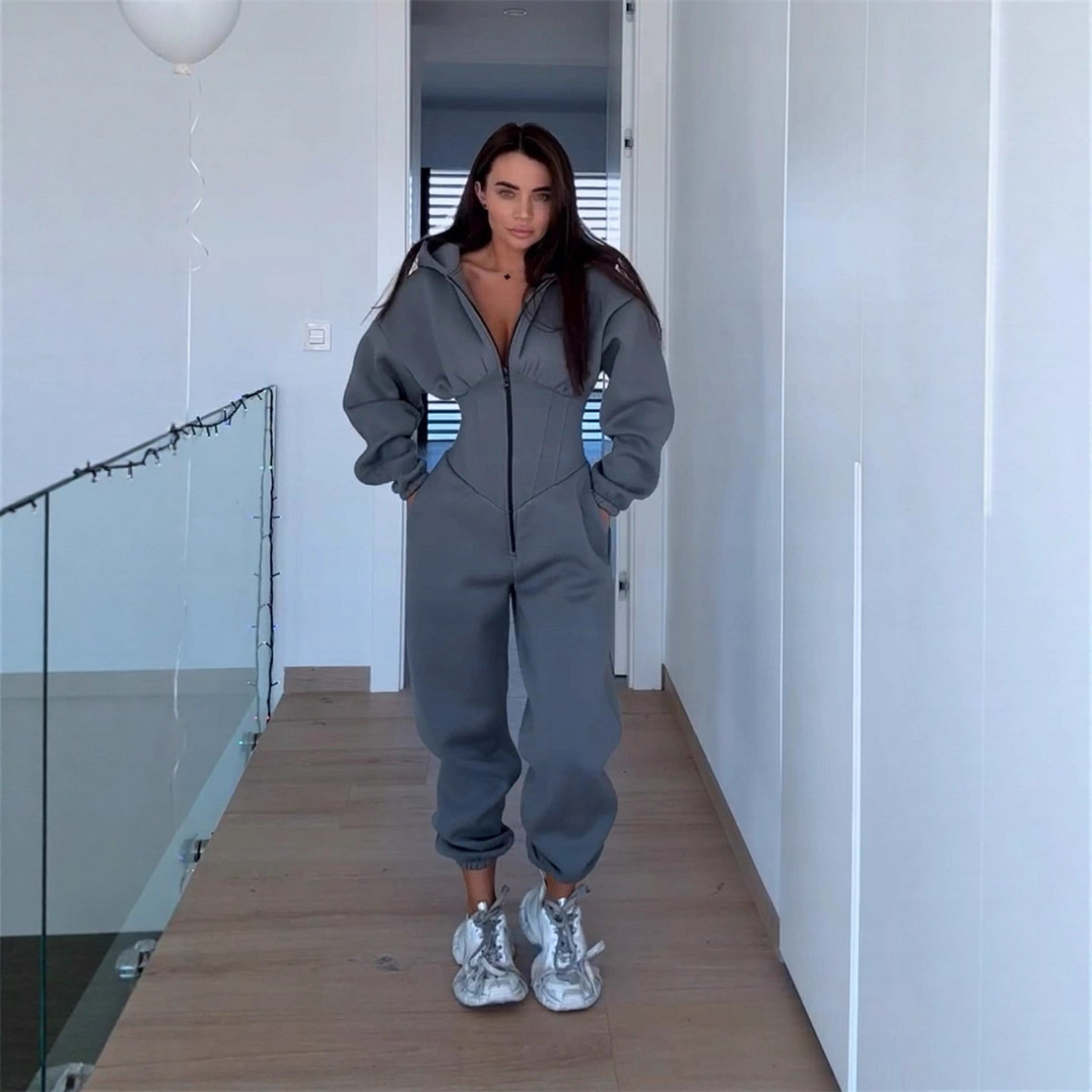 Women's Hooded Jumpsuit Long Sleeve Slim Fit Casual Streetwear