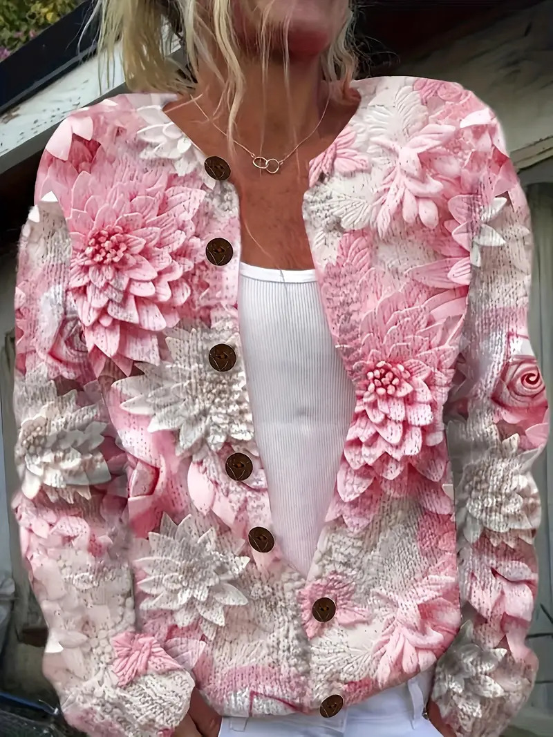 Women's Floral Print Button-Down Cardigan