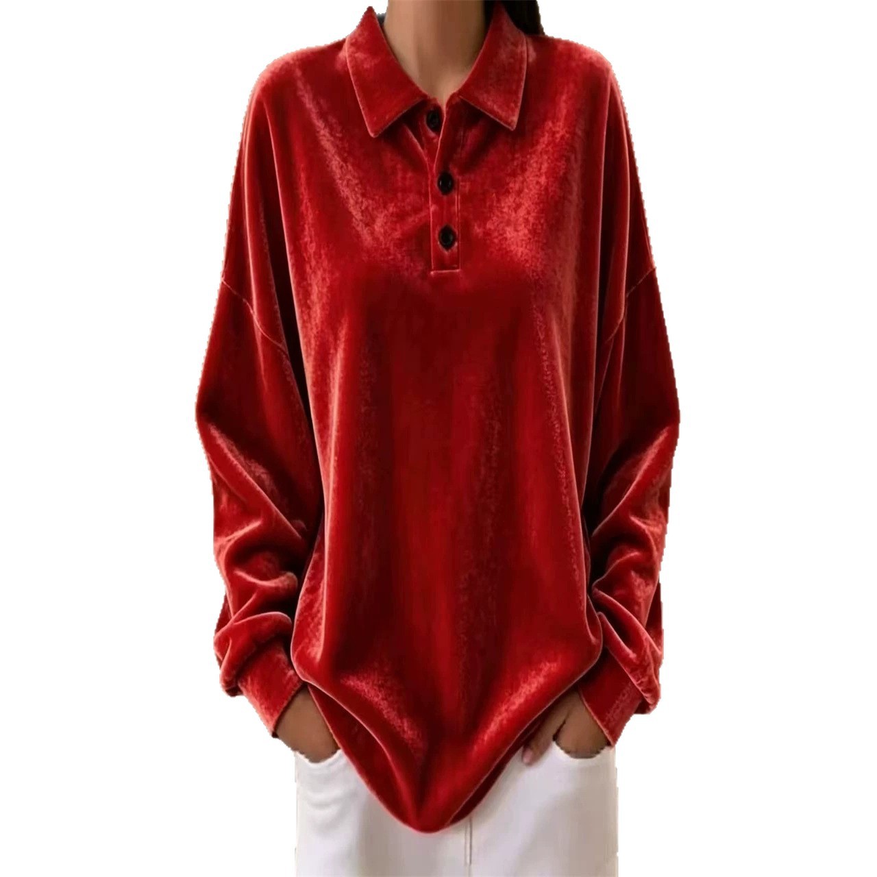 Women's Long-Sleeve Polo Collar Sweatshirt Top