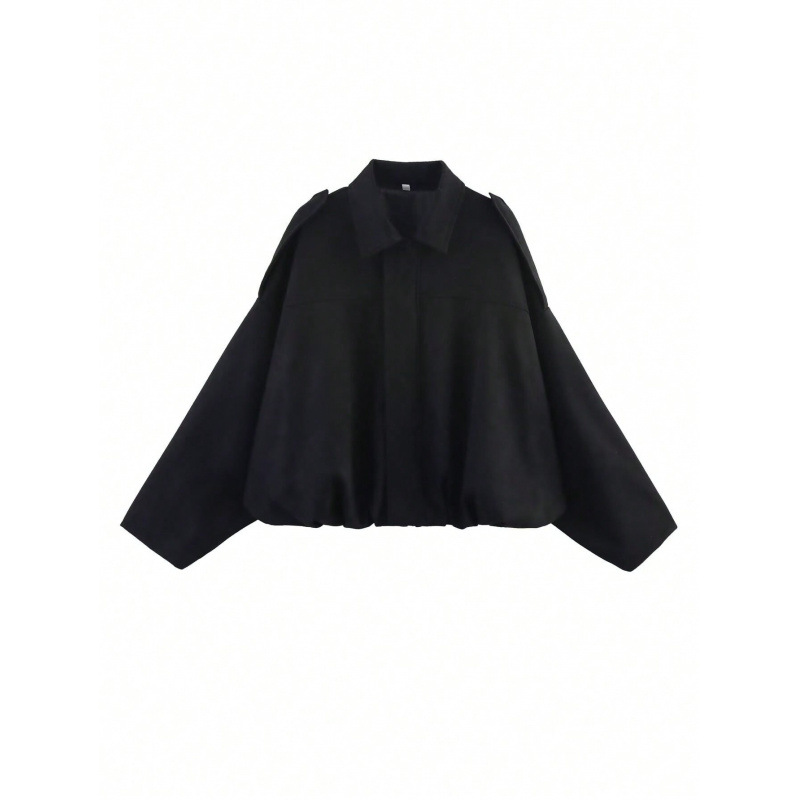 Sueded Faux Leather Bomber Jacket with Collar