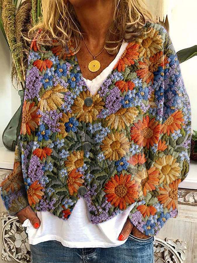 Abstract Print Open-Front Cardigan Sweater