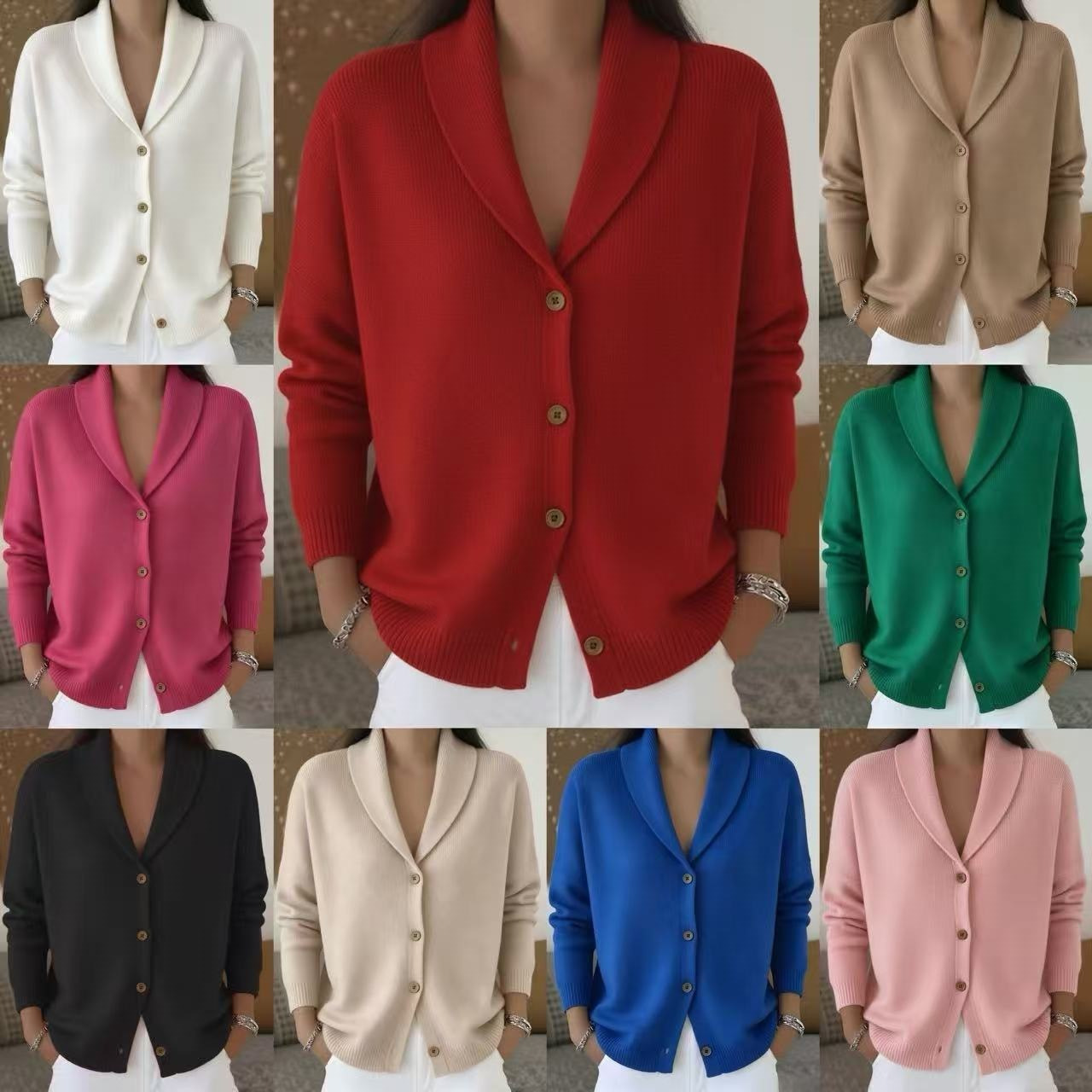 Button-Up Knit Collared Cardigan Sweater
