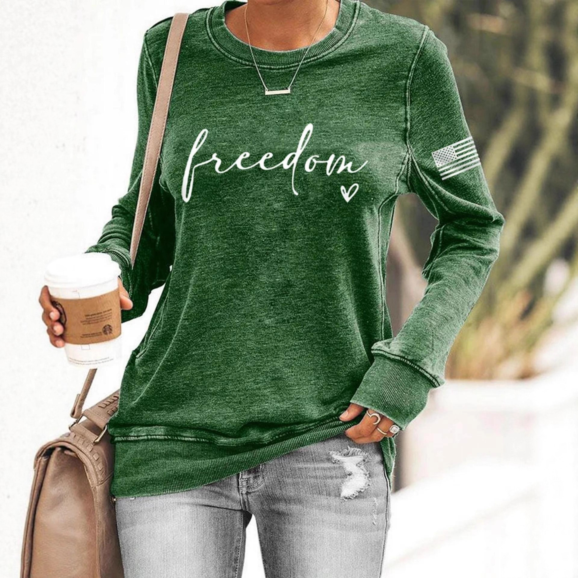 Women's Line Letter Heart Print Crewneck Sweatshirt