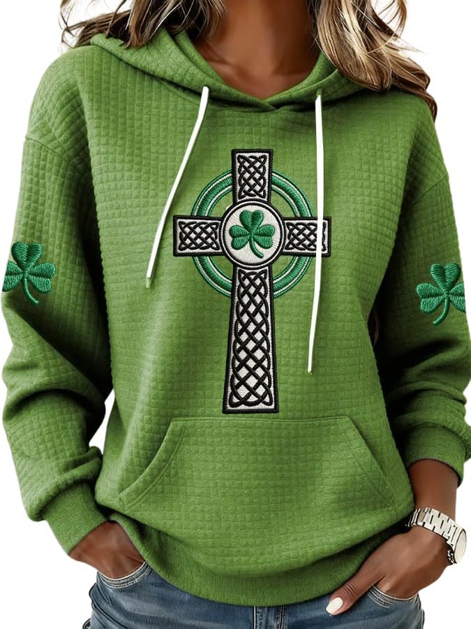 Women's Clover Cross Letter Print Hoodie