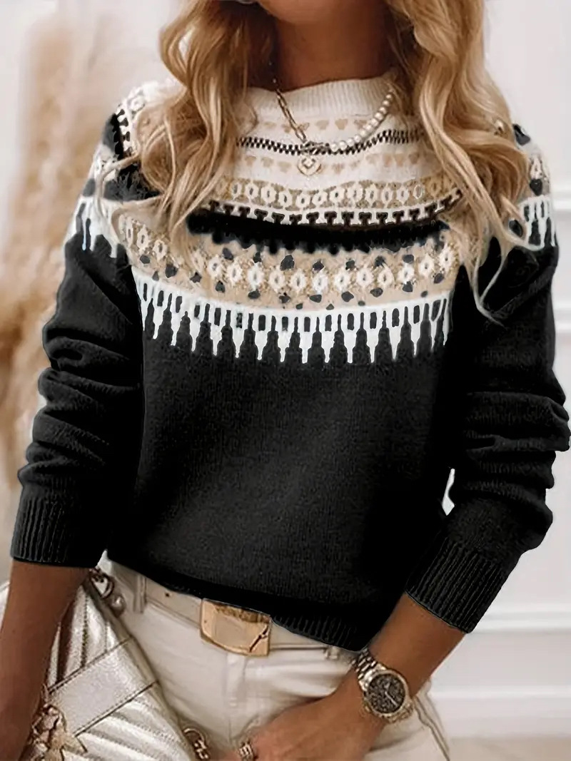 Women's Colorblock Crewneck Pullover Knit Sweater