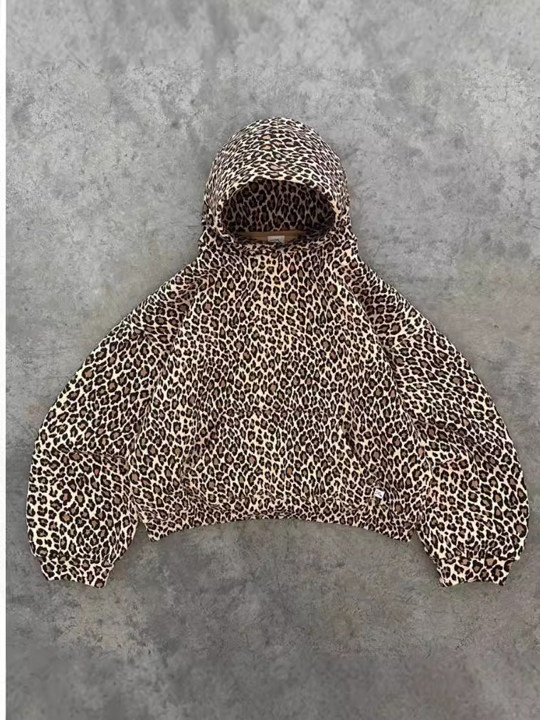 American Retro Leopard Print Hoodie Unisex Y2K Streetwear