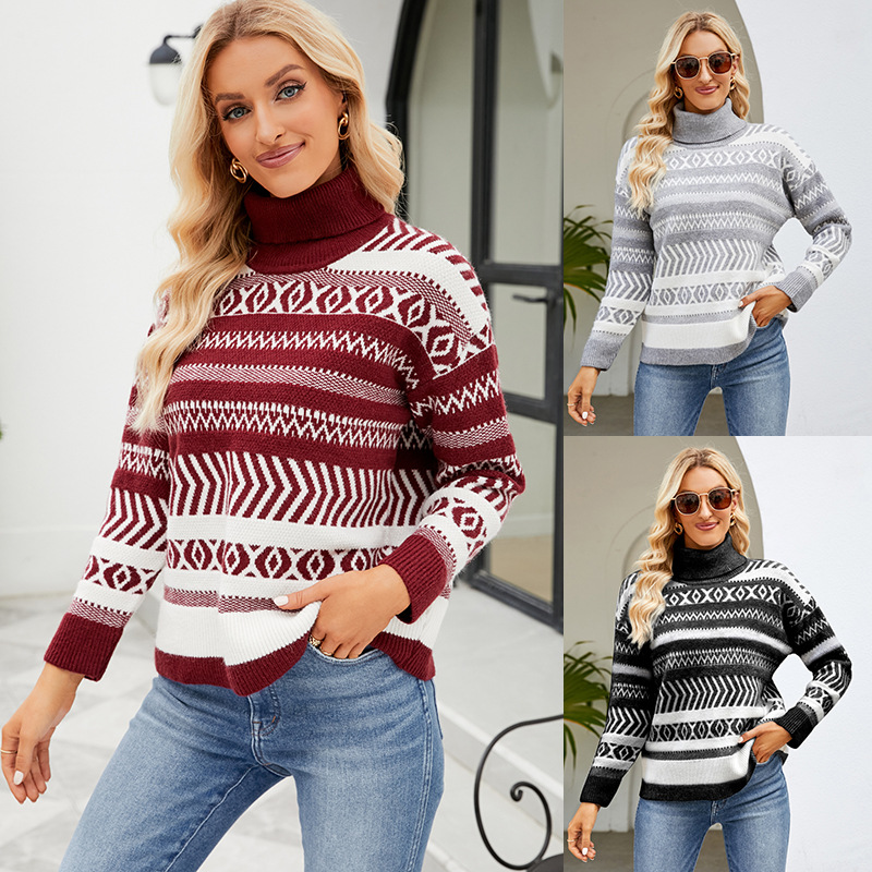 Women's Loose Turtleneck Sweater Casual Knit Pullover