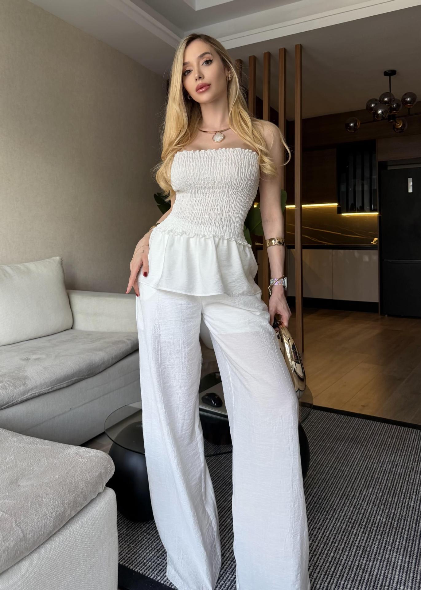 Off-Shoulder Tube Top and Wide-Leg Pants Two-Piece Set