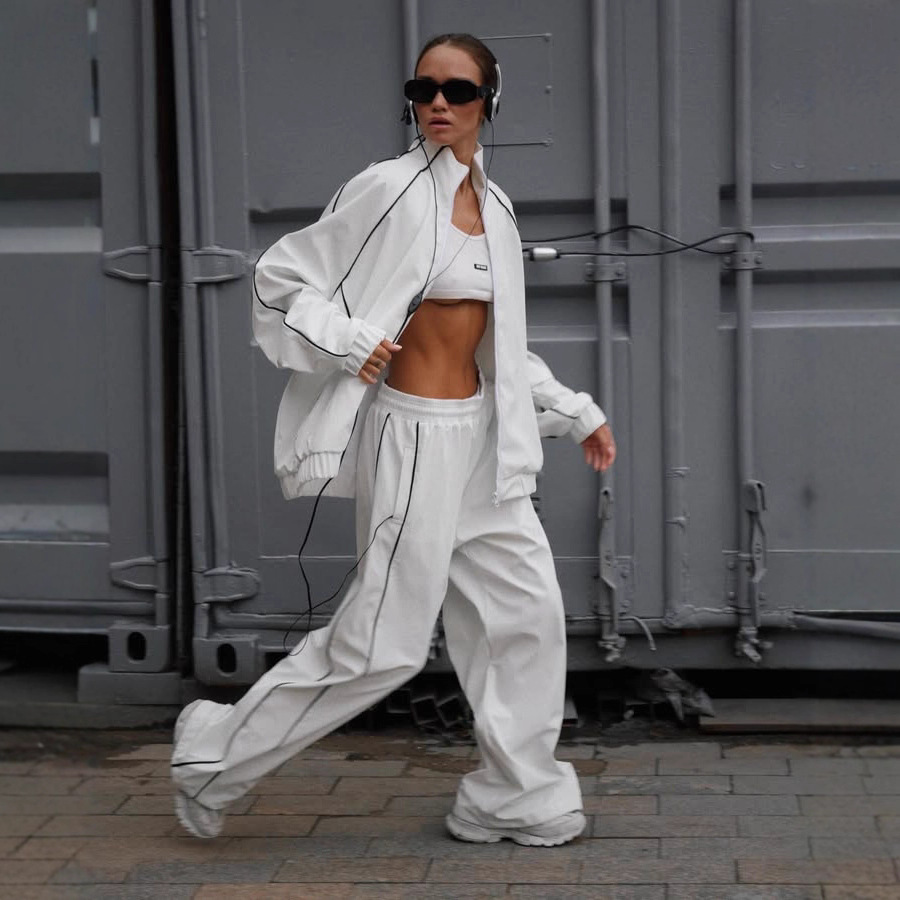 Women's Color-Block Stand-Collar Zip Hoodie & Straight-Leg Pants Set
