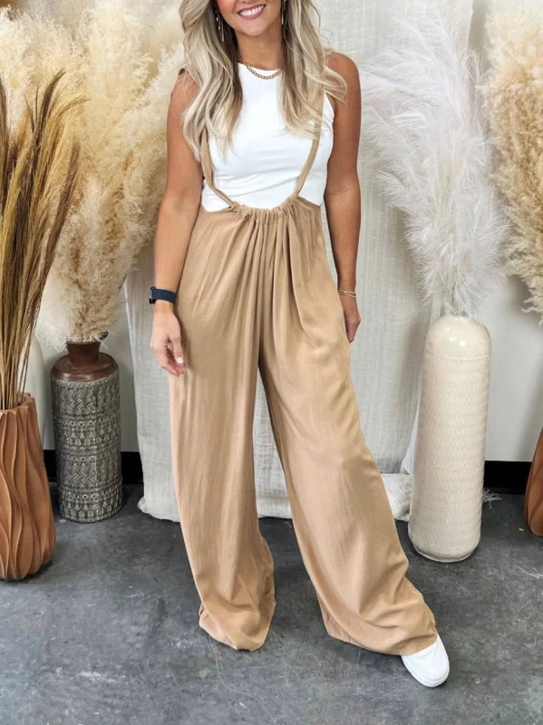 Women's Cotton-Linen Wide-Leg Jumpsuit with Straps