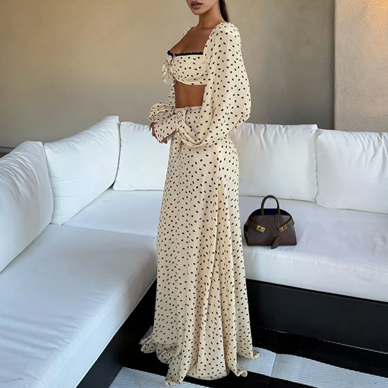Women's Polka Dot Long Skirt Two-Piece Set