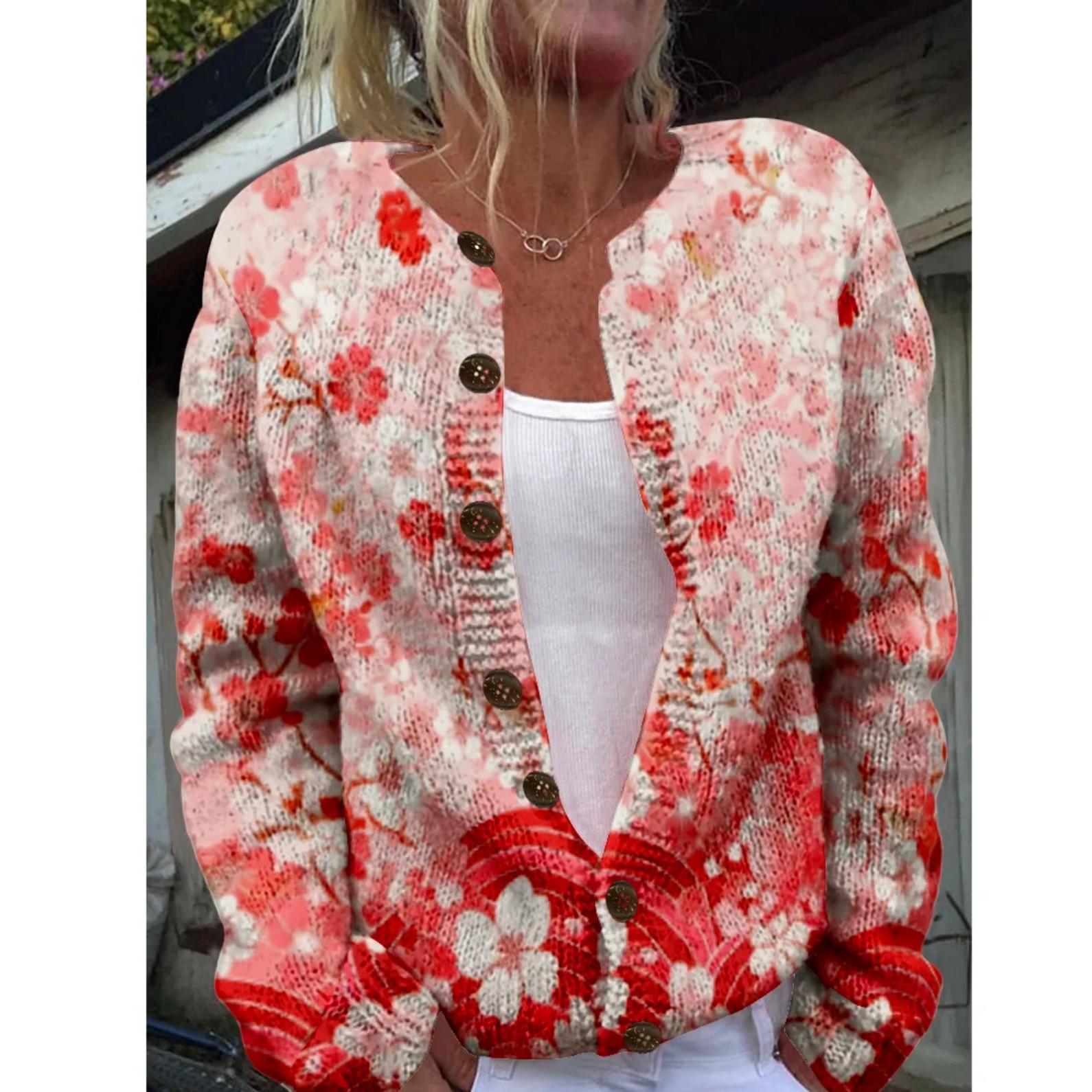 Women's Floral Print Button-Down Cardigan Sweater