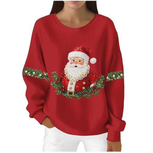 Women's Christmas Santa Plaid Print Sweatshirt with Cartoon Glasses