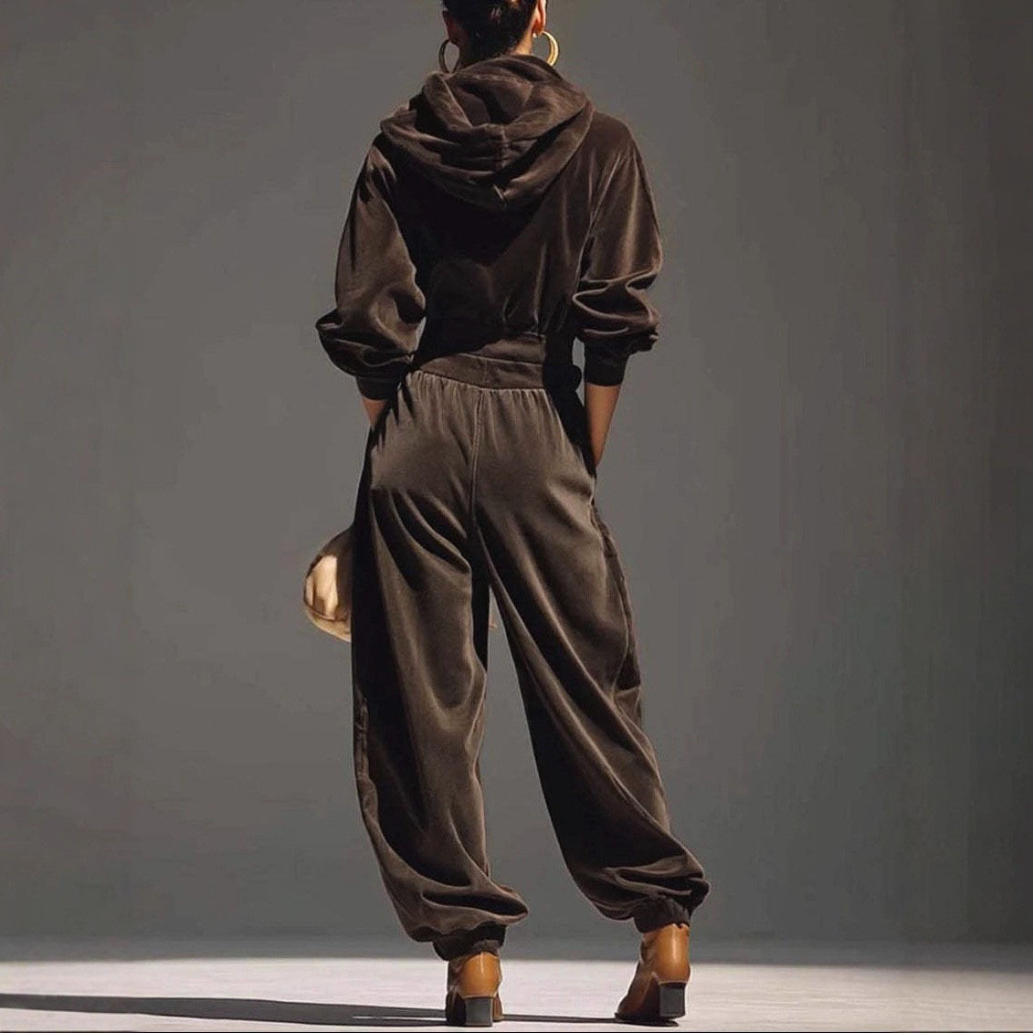 Velvet Hooded Long-Sleeve Jogger Pants Lounge Set for Women