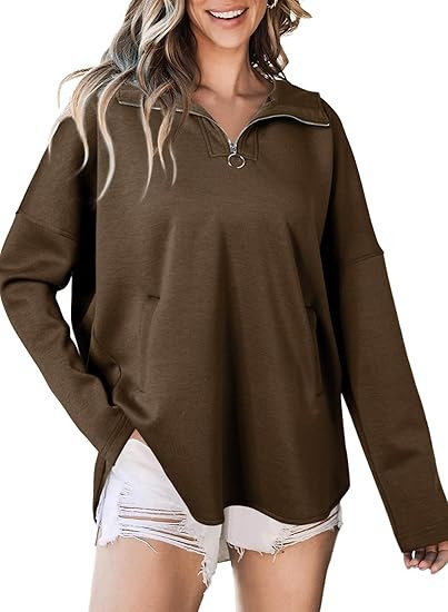 Oversized Collared Pullover Hoodie with Zip and Long Sleeves