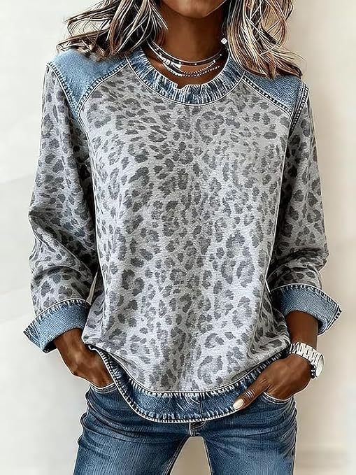 Women's Leopard Polka Dot Print Casual Sweatshirt