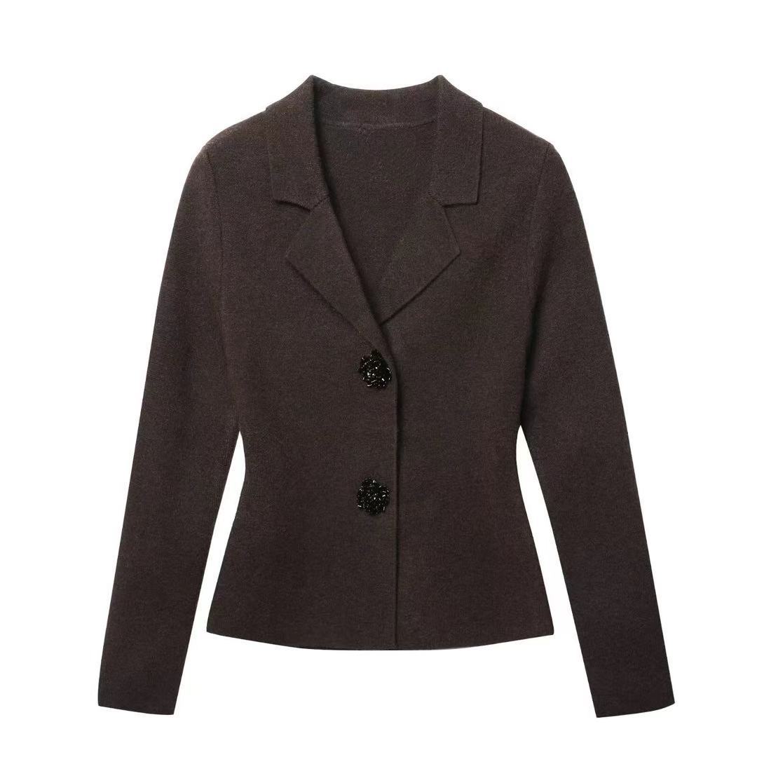 Jeweled Button Knit Blazer Cardigan