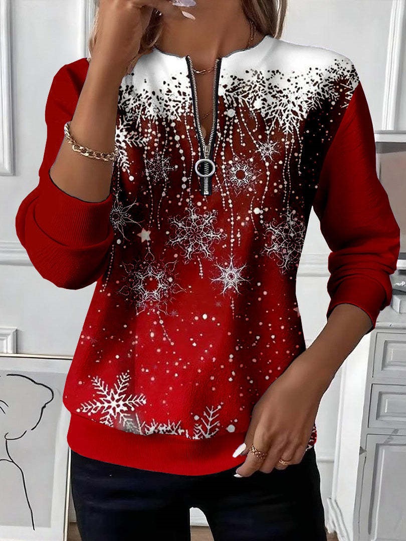 Women's Boho Print Long Sleeve Zip-Up Sweatshirt Casual Top