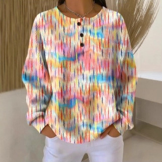 Women's Plaid Tree Floral Polka Dot Print Button Sweatshirt