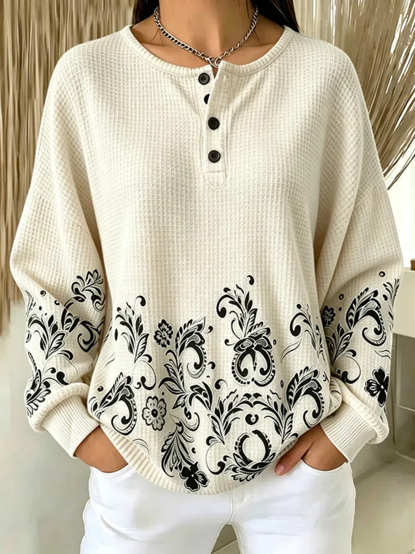 Women's Vintage Floral Print Button Sweatshirt
