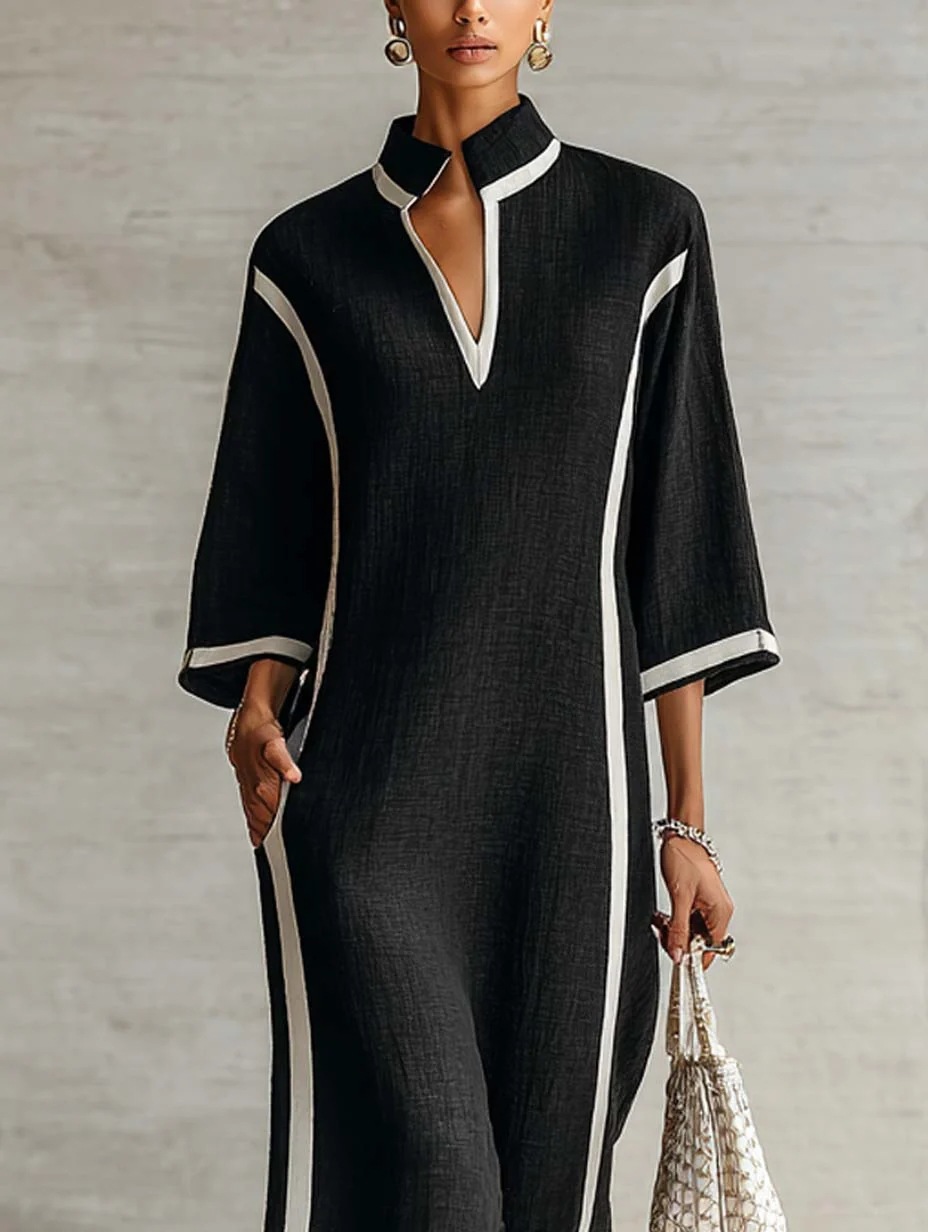 Coffee Button-Front Shirt Dress with Oversized Collar and Lantern Sleeves