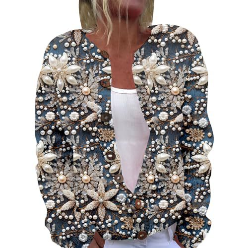 Women's Christmas Santa Print Faux Sweater Cardigan
