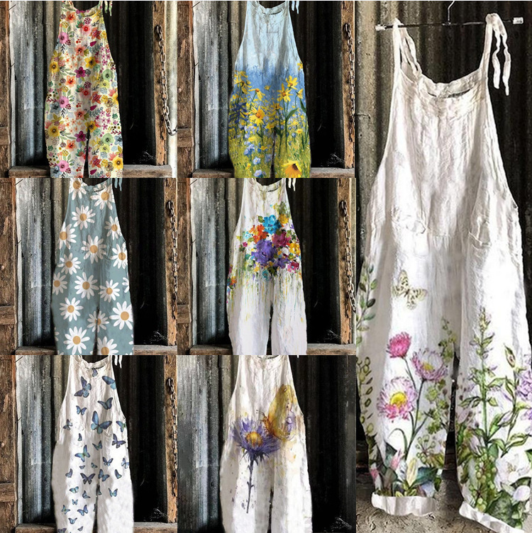 Sweet Floral Print Wide-Leg Sleeveless Jumpsuit
