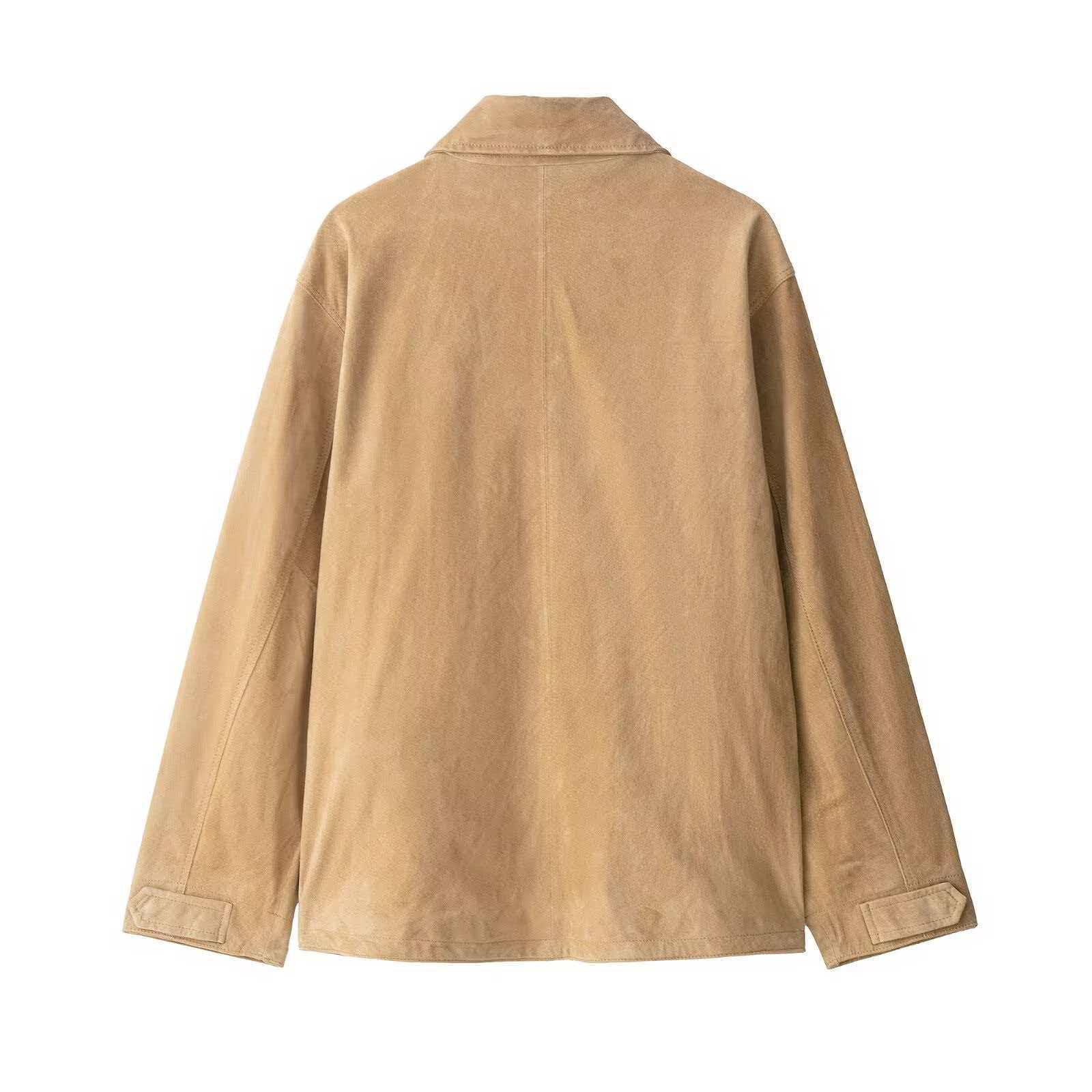 Women's Retro Faux Suede Casual Jacket Loose Fit Khaki