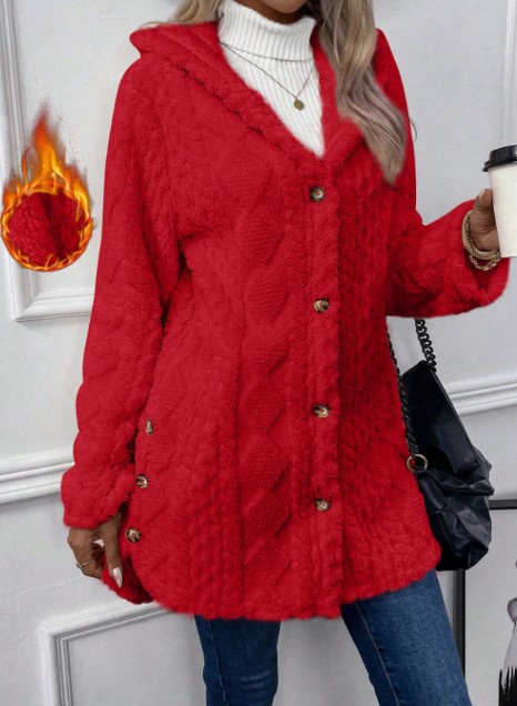 Hooded Solid Button-Front Long-Sleeve Casual Cardigan
