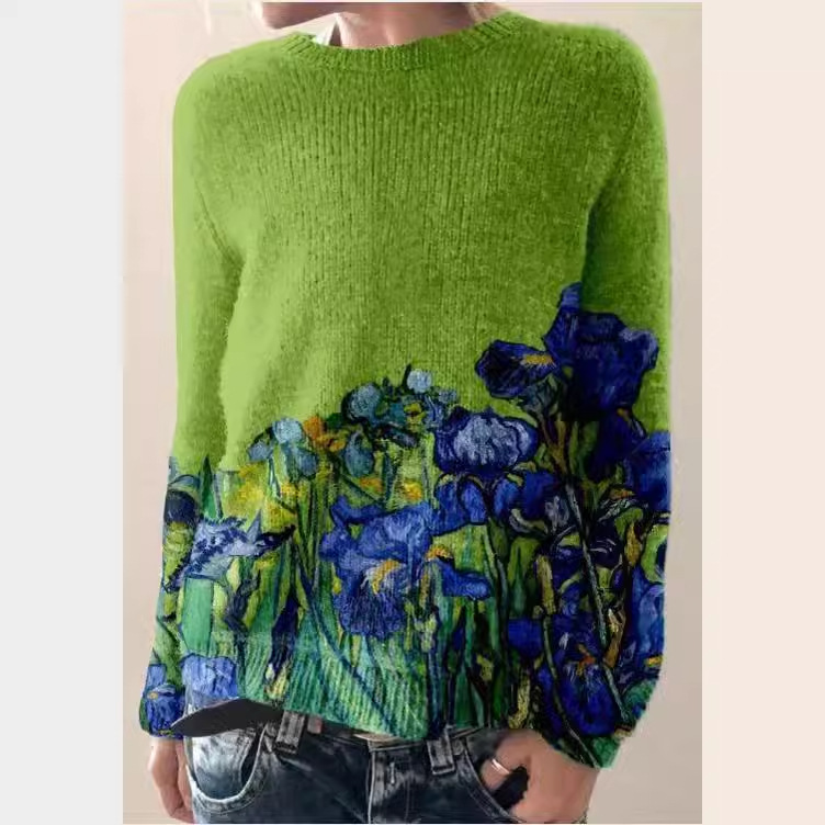 3D Print Women's Crewneck Pullover Sweater Casual Loose Long Sleeve Knit Top