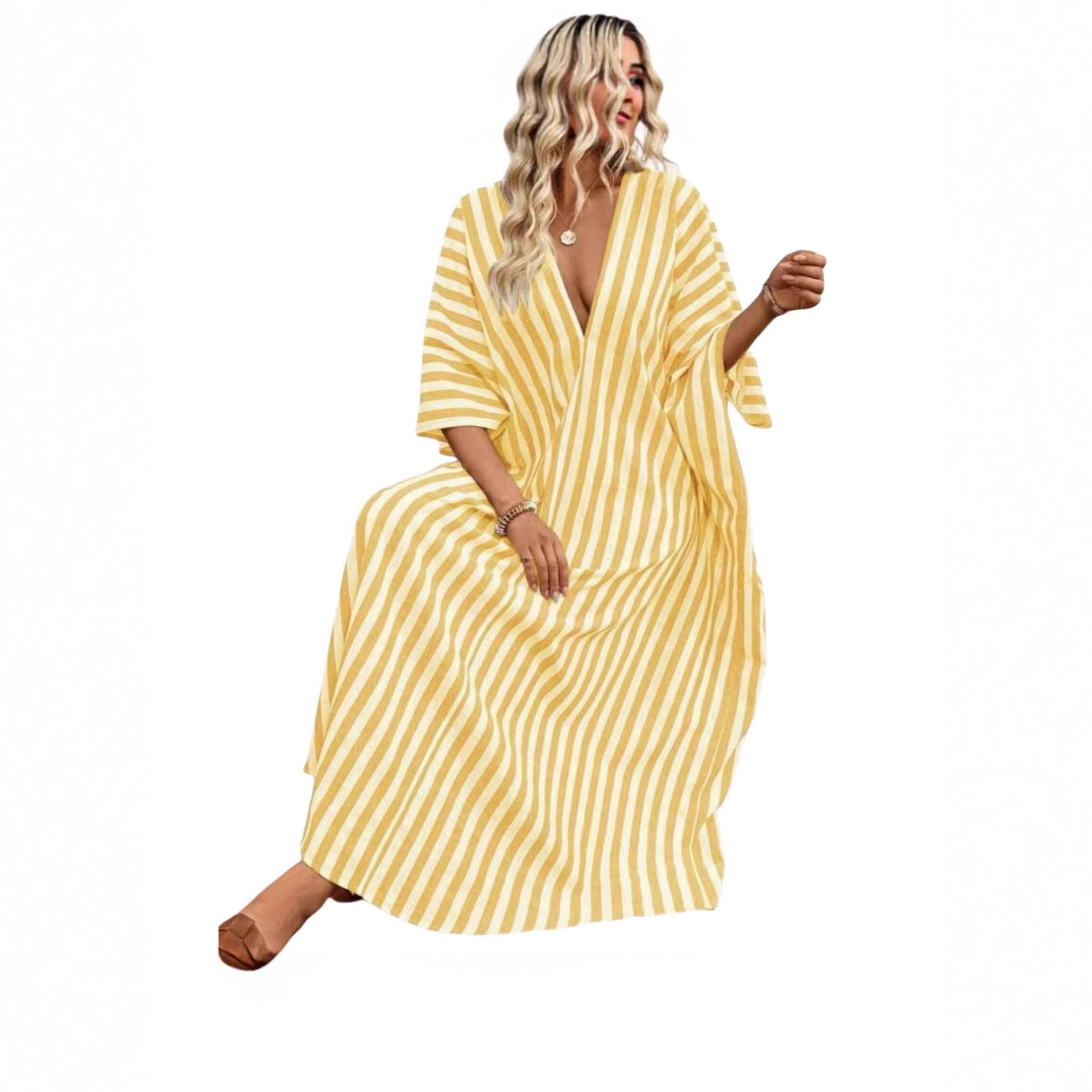 Women's Striped V-Neck Long Casual Dress