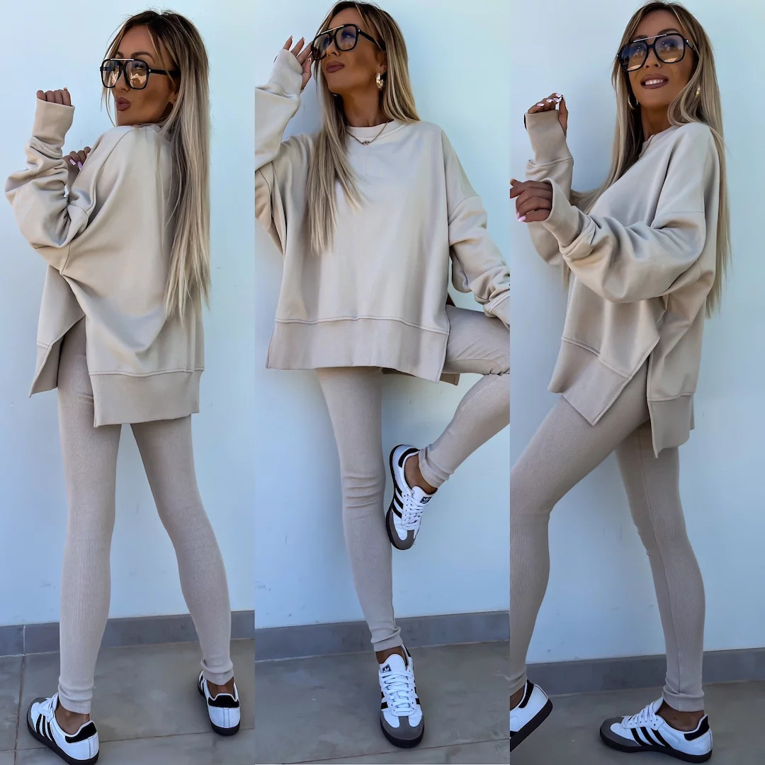 Women's Casual Two-Piece Set Slim Pants and Loose Hoodie