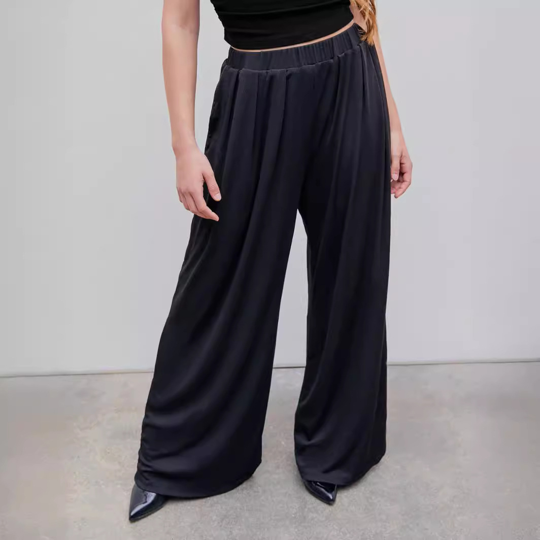 Women's Wide-Leg Stretch Elastic Waist Pants Plus Size Loose Casual